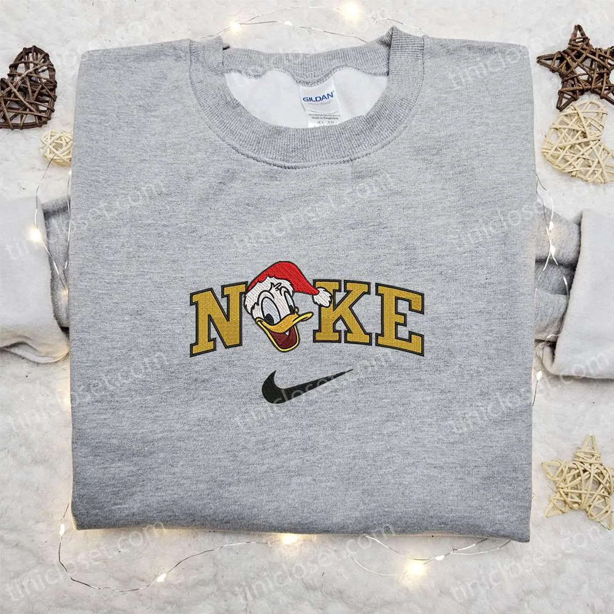 Nike x Donald Duck Head Christmas Disney Embroidered Sweatshirt, Cartoon Christmas Embroidered Shirt, Best Christmas Gift Ideas