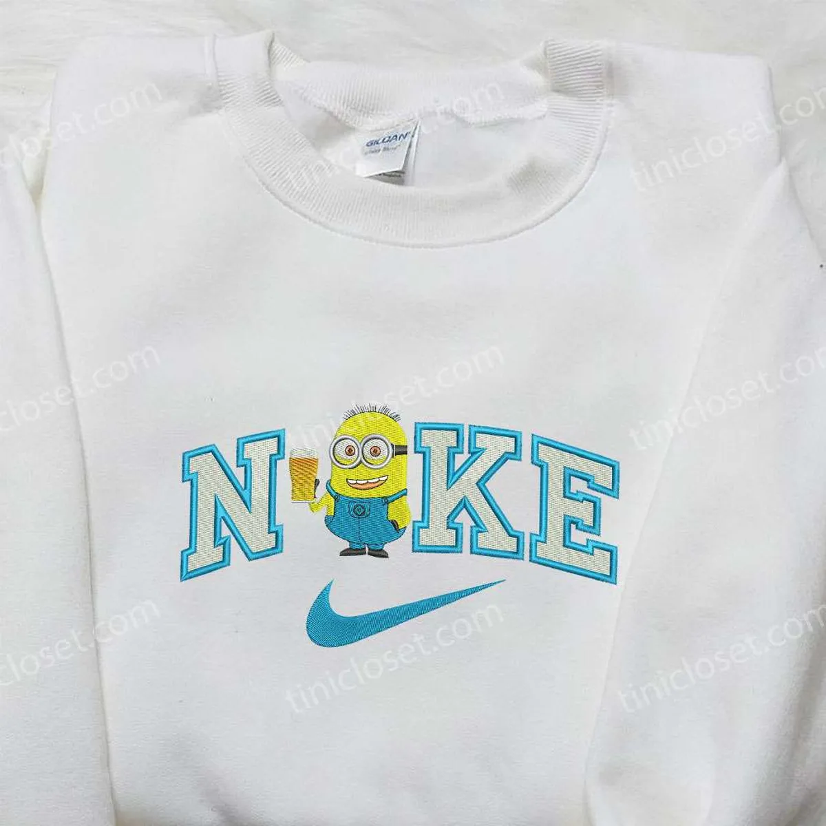 Nike x Drunk Minion Embroidered Shirt, Minion Movie Embroidered Shirt, Nike Inspired Embroidered Shirt