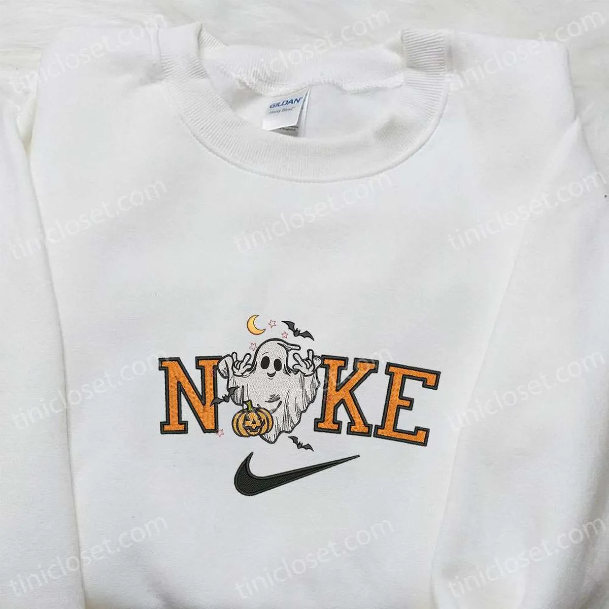 Nike x Funny Ghost Embroidered Shirt, Spooky Halloween Embroidered Shirt, Nike Inspired Embroidered Shirt