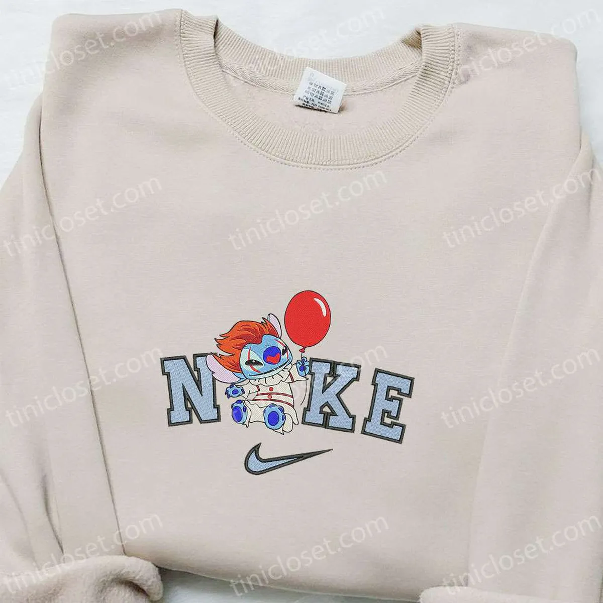 Nike x Funny Pennywise Stitch Balloon Embroidered Shirt, Disney Halloween Embroidered Hoodie, Nike Inspired Embroidered Sweatshirt