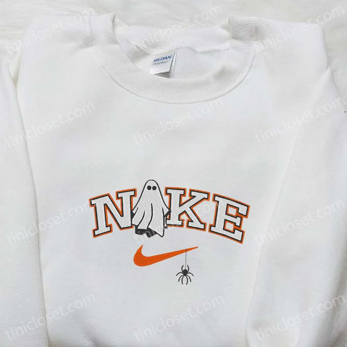 Nike x Ghost Halloween Embroidered Sweatshirt, Spooky Embroidered Hoodie, Nike Inspired Embroidered T-shirt