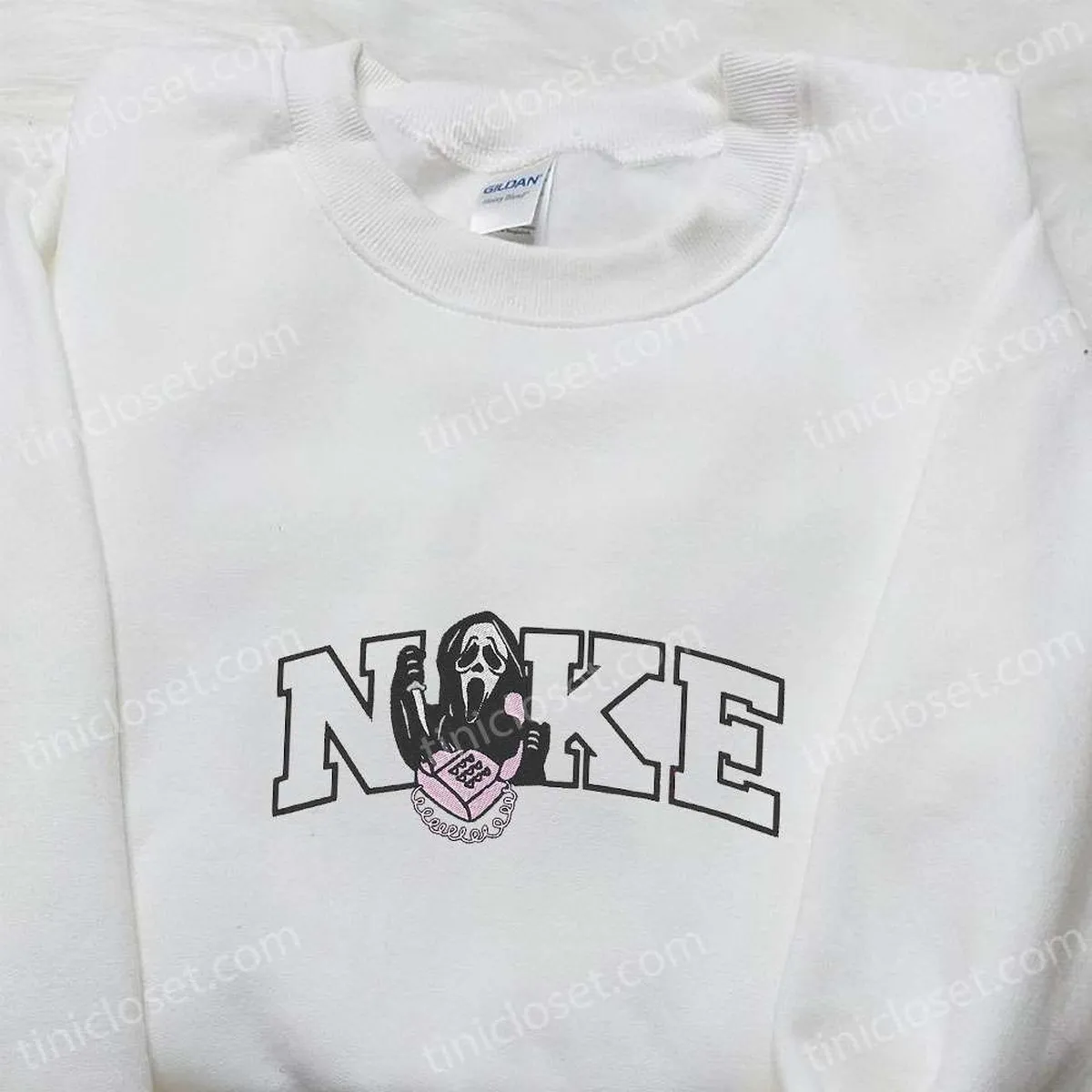 Nike x Ghostface Calling Embroidered Sweatshirt, Spooky Embroidered Hoodie, Best Gifts for Family