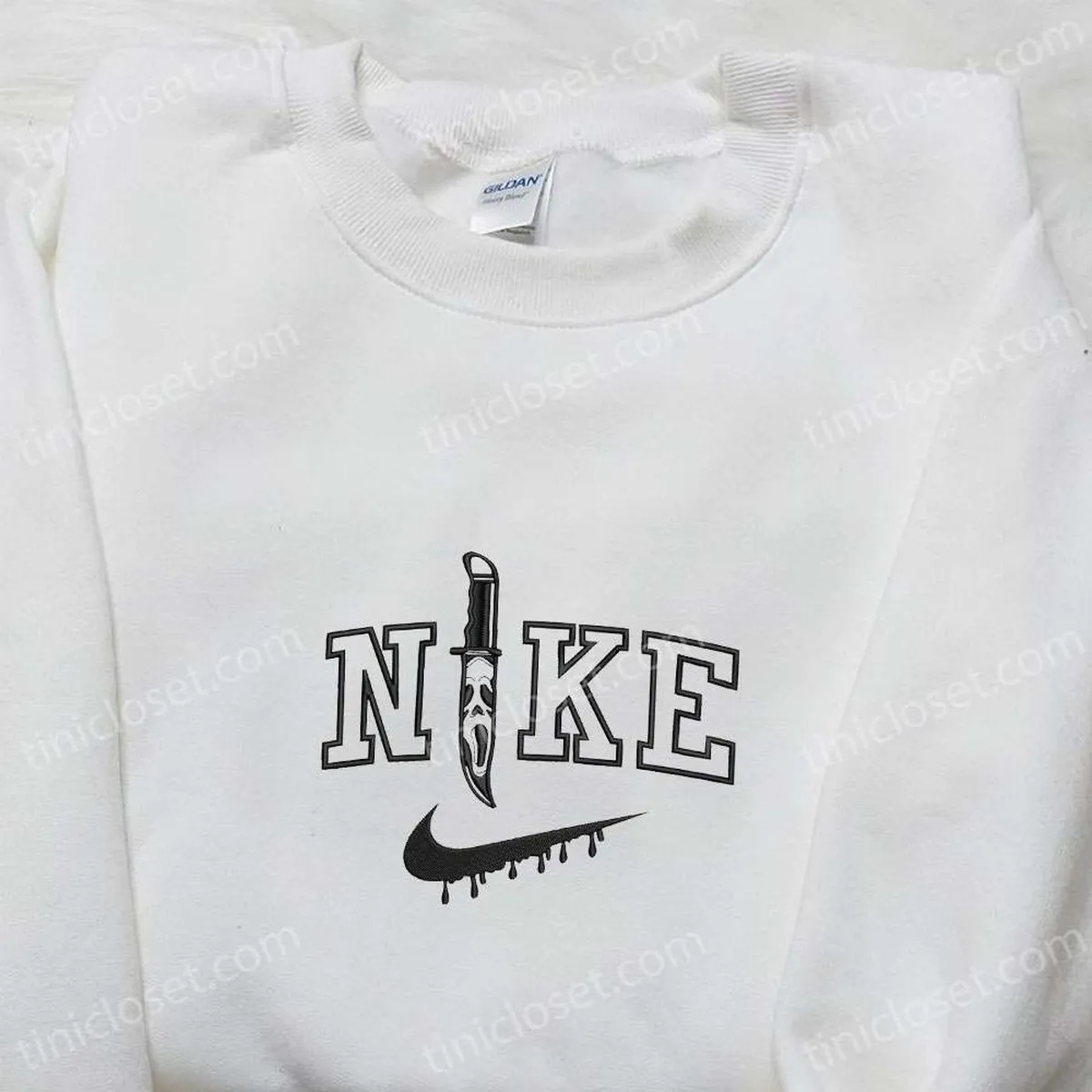 Nike x Ghostface Embroidered Hoodie, Spooky Embroiderd Sweatshirt, Nike Inspired Embroidered T-shirt