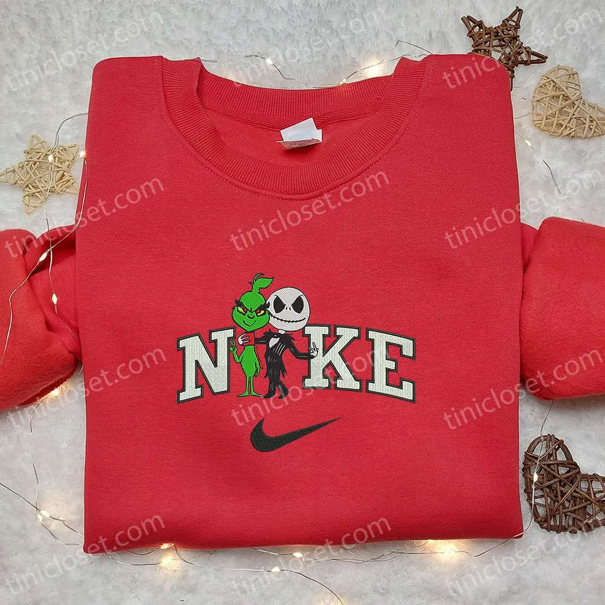 Nike x Grinch and Jack Skellington Embroidered Hoodie, Funny Halloween Embroidered T-shirt, Best Halloween Costumes