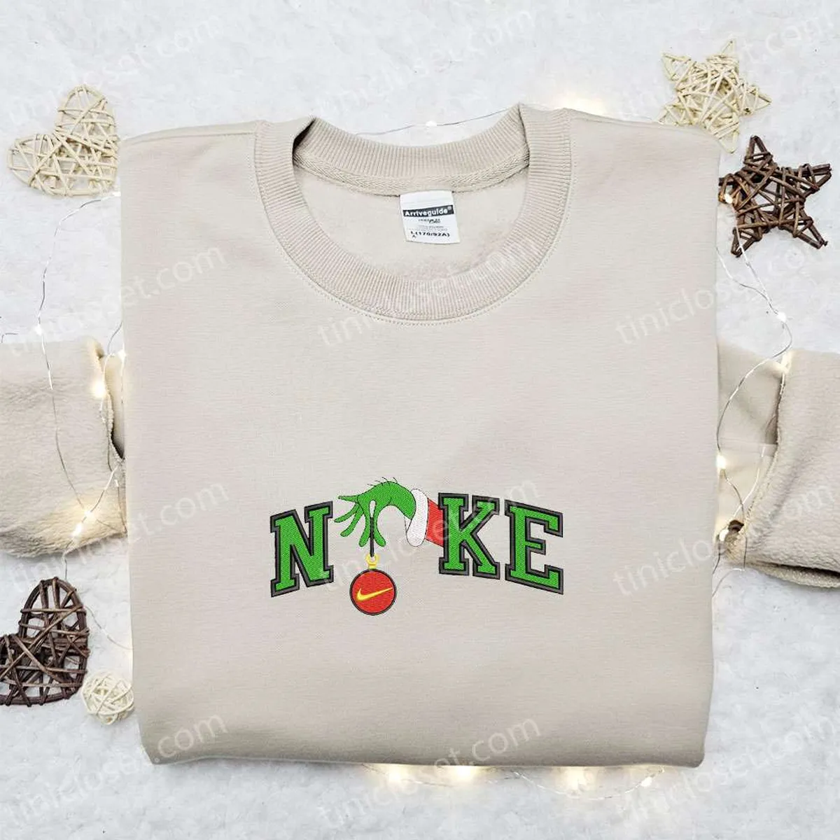 Nike x Grinch Hand Embroidered Sweatshirt, Walt Disney Embroidered Shirt, Nike Inspired Embroidered T-shirt