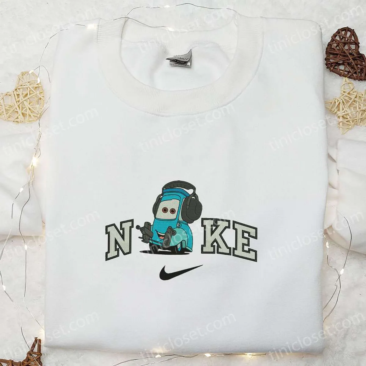 Nike x Guido Cars Embroidered Sweatshirt, Disney Pixar Cars Embroidered Hoodie, Custom Nike Embroidered T-shirt