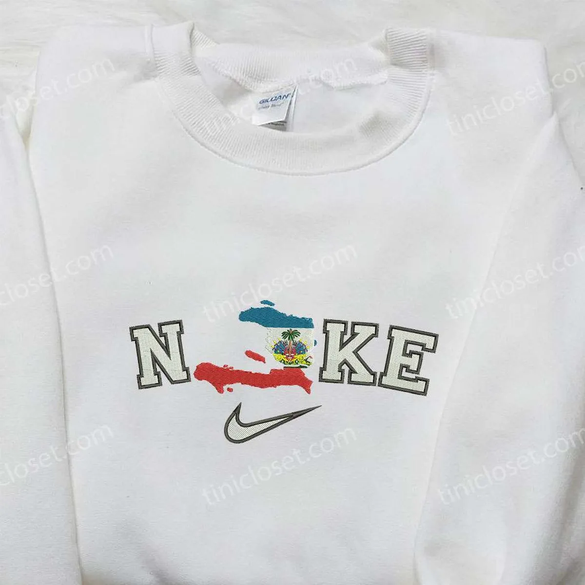 Nike x Haiti Map Embroidered Shirt, Nike Inspired Embroidered Shirt