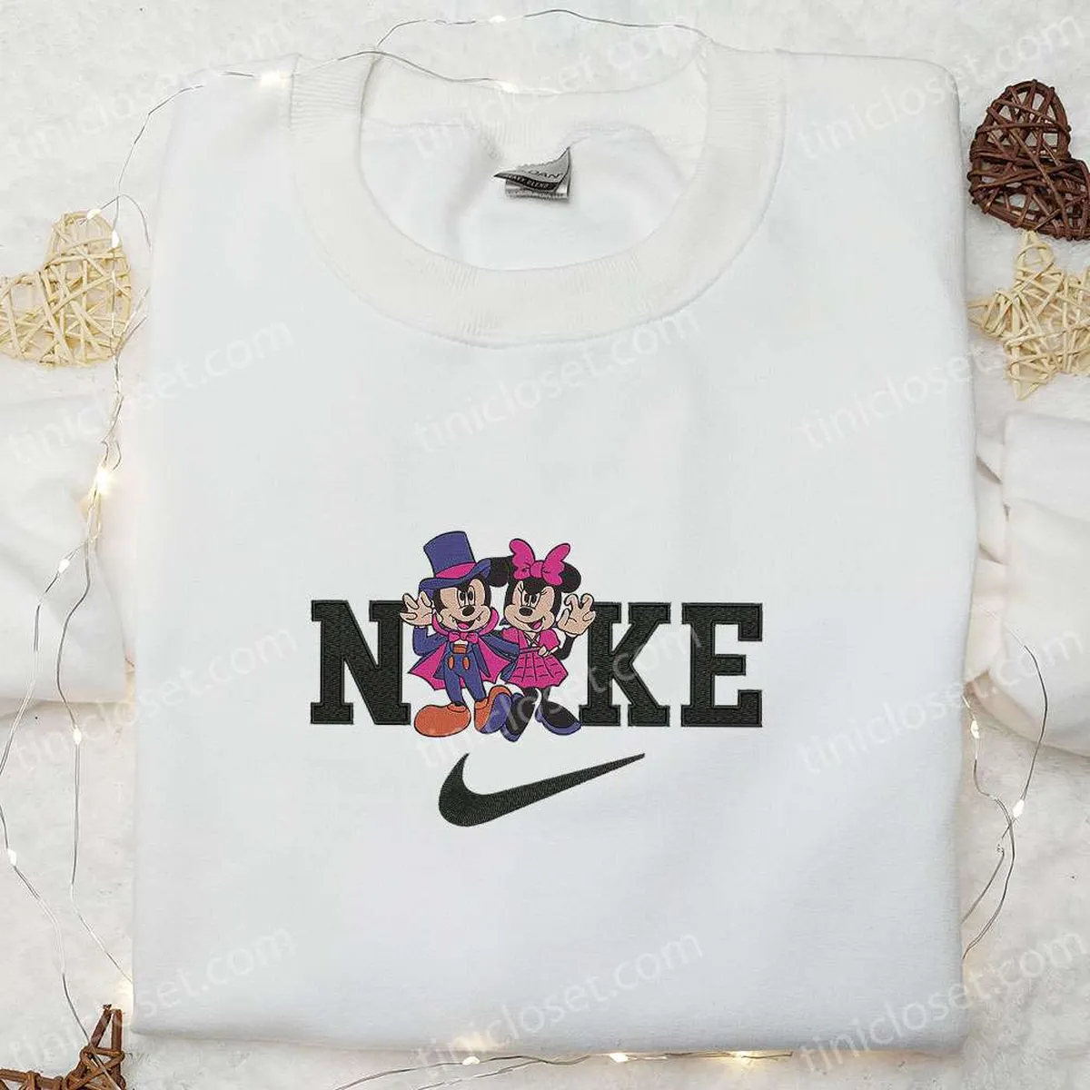 Nike x Halloween Mickey Minnie Embroidered Shirt, Cute Embroidered Sweatshirt, Custom Nike Embroidered Hoodie