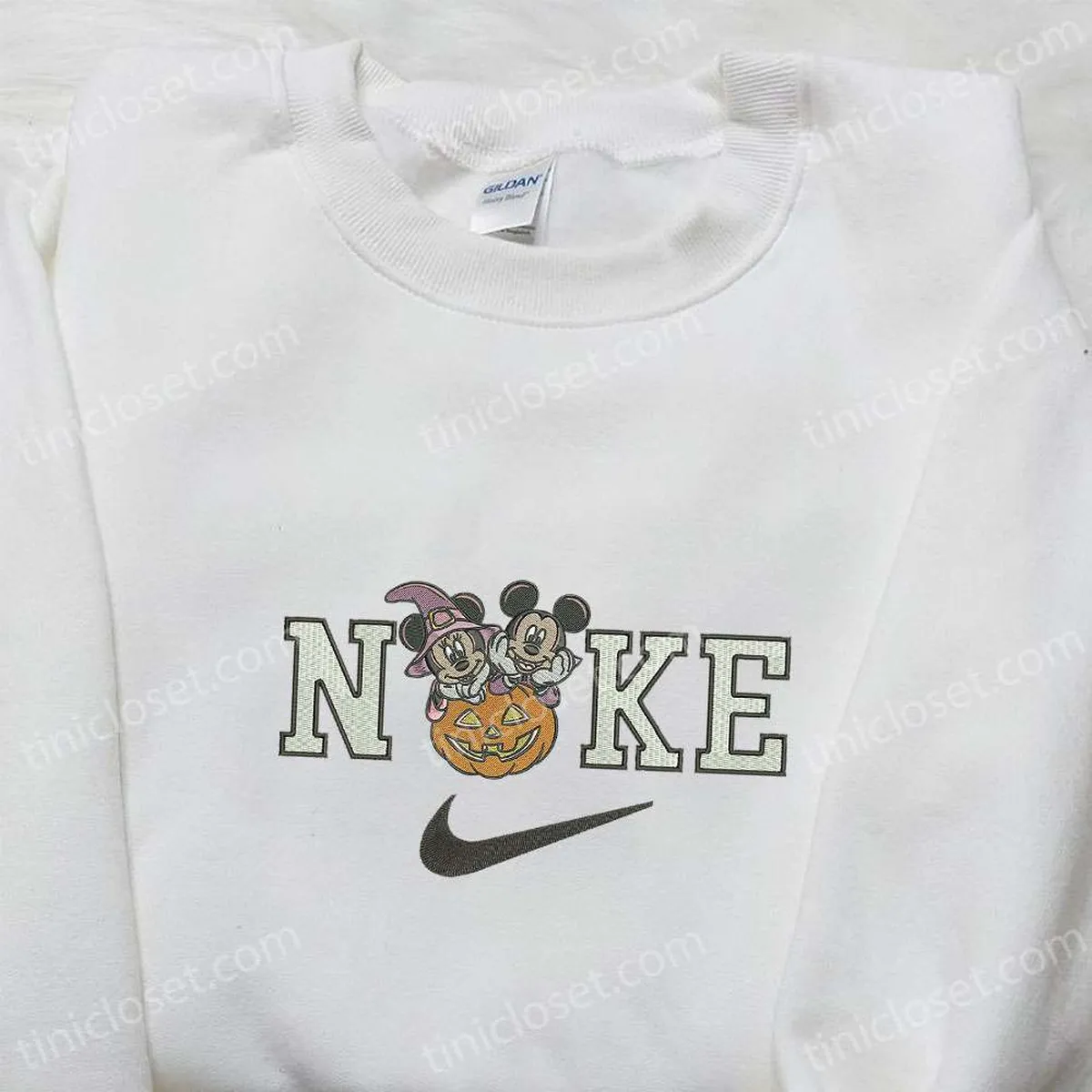 Nike x Halloween Mickey Minnie Witches Embroidered Shirt, Disney Halloween Embroidered Hoodie, Nike Inspired Embroidered Sweatshirt