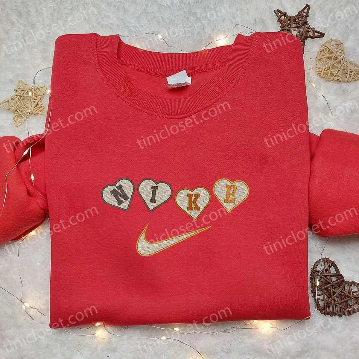 Nike x Heart Embroidered Sweatshirt, Custom Embroidered Shirt, Best Valentine? Day Gift Ideas