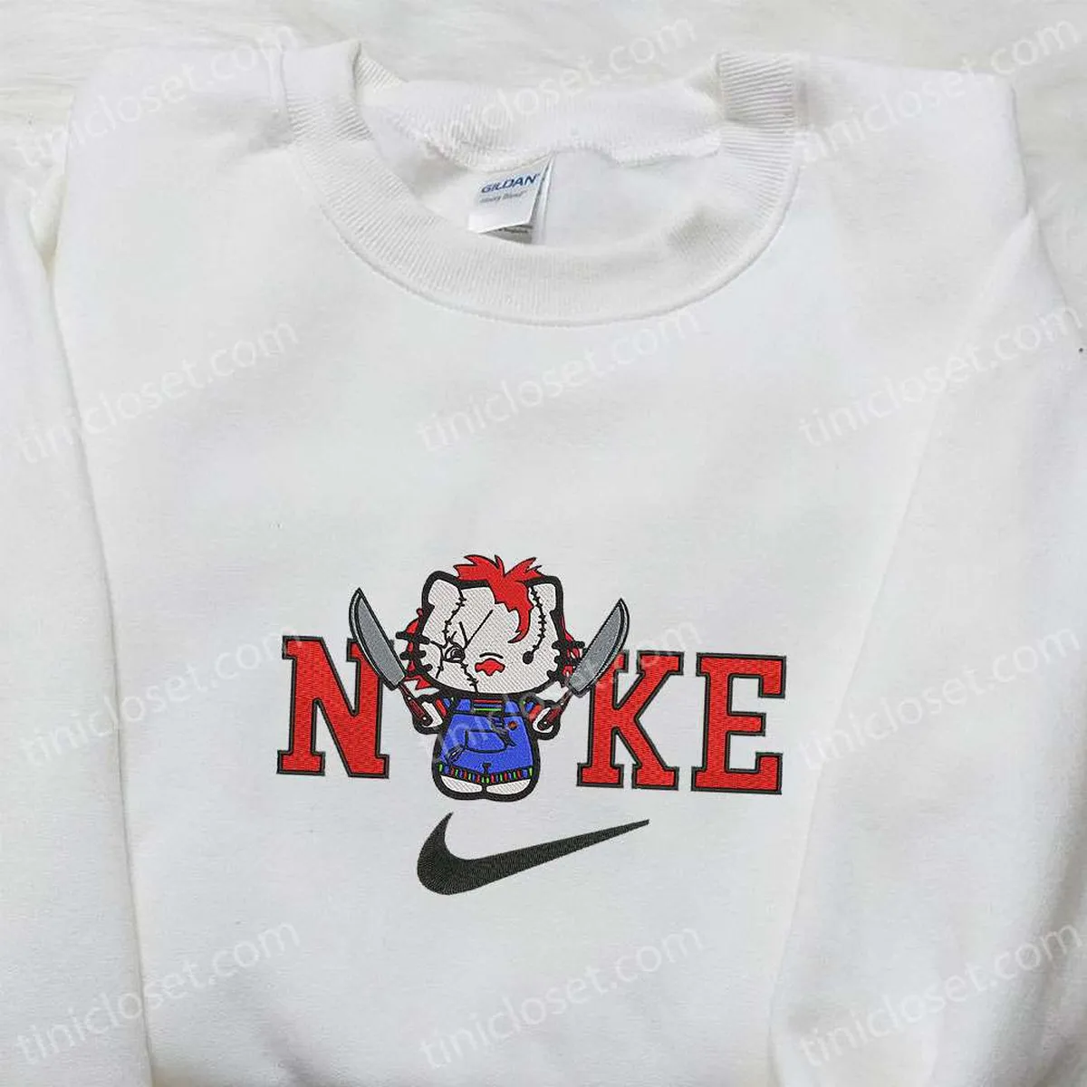 Nike x Hello Kitty Chucky Embroidered Hoodie, Funny Halloween Embroidered Sweatshirt, Best Gifts for Family