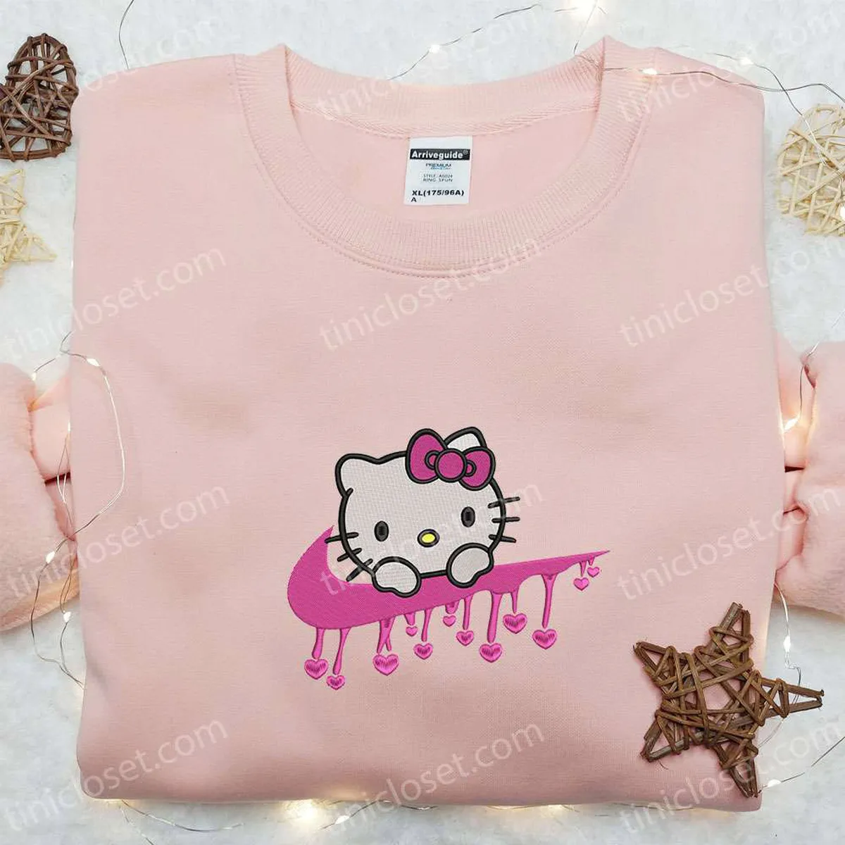 Nike x Hello Kitty Heart Embroidered Hoodie, Valentine Embroidered Sweatshirt, Nike Inspired Embroidered T-shirt