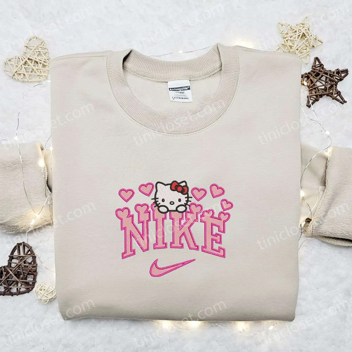 Nike x Hello Kitty Hearts Embroidered Sweatshirt, Valentine Embroidered Shirt, Nike Inspired Embroidered T-shirt