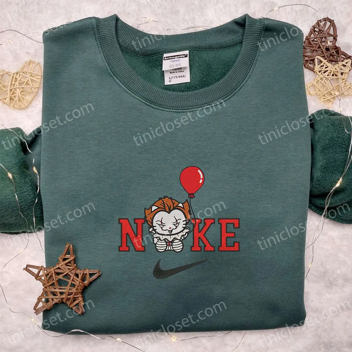 Nike x Hello Kitty Pennywise Embroidered Shirt, Spirit Halloween Embroidered T-shirt, Funny Halloween Embroidered Hoodie