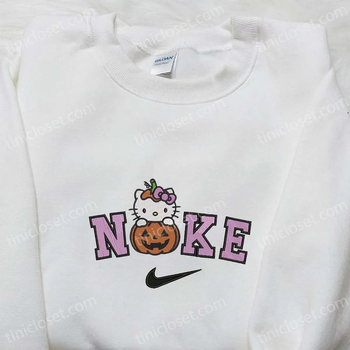 Nike x Hello Kitty Pumpkin Embroidered Sweatshirt, Nike Anime Embroidered Hoodie, Best Gifts for Daughter