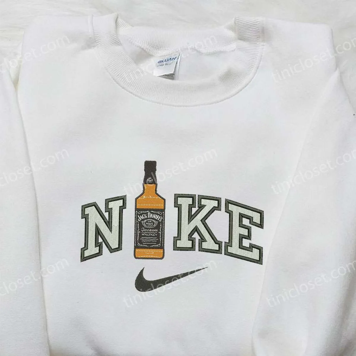 Nike x Jack Daniel? Wine Bottle Embroidered Shirt, Favor Drinking Embroidered Shirt, Nike Inspired Embroidered Shirt