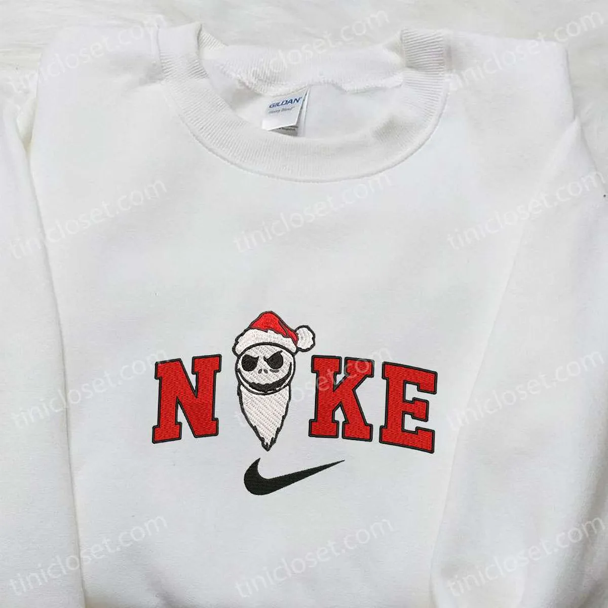 Nike x Jack Skellington Cosplay Santa Claus Embroidered Sweatshirt, The Nightmare Before Christmas Embroidered Hoodie, Nike Inspired Embroidered T-shirt