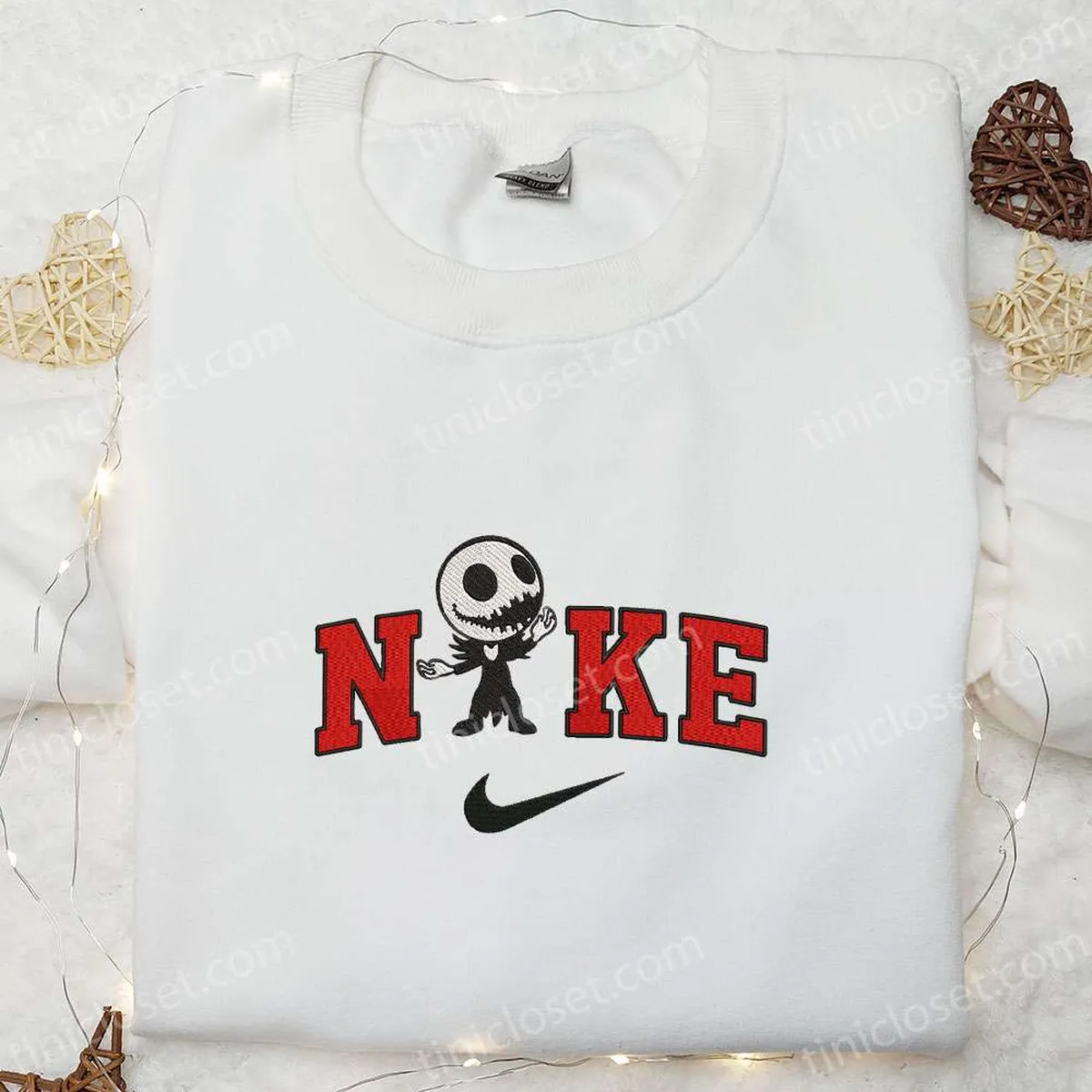 Nike x Jack Skellington Embroidered Sweatshirt, The Nightmare Before Christmas Embroidered Hoodie, Nike Inspired Embroidered T-shirt