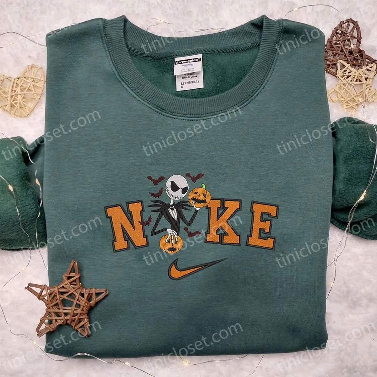 Nike x Jack Skellington Pumpkin Halloween Embroidered Hoodie, The Nightmare Before Christmas Embroidered T-shirt, Nike Inspired Embroidered Sweatshirt