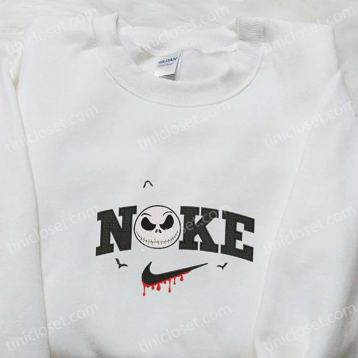 Nike x Jack Skellington Skull Embroidered Hoodie, The Nightmare Before Christmas Characters Embroidered T-shirt, Nike Inspired Embroidered Sweatshirt