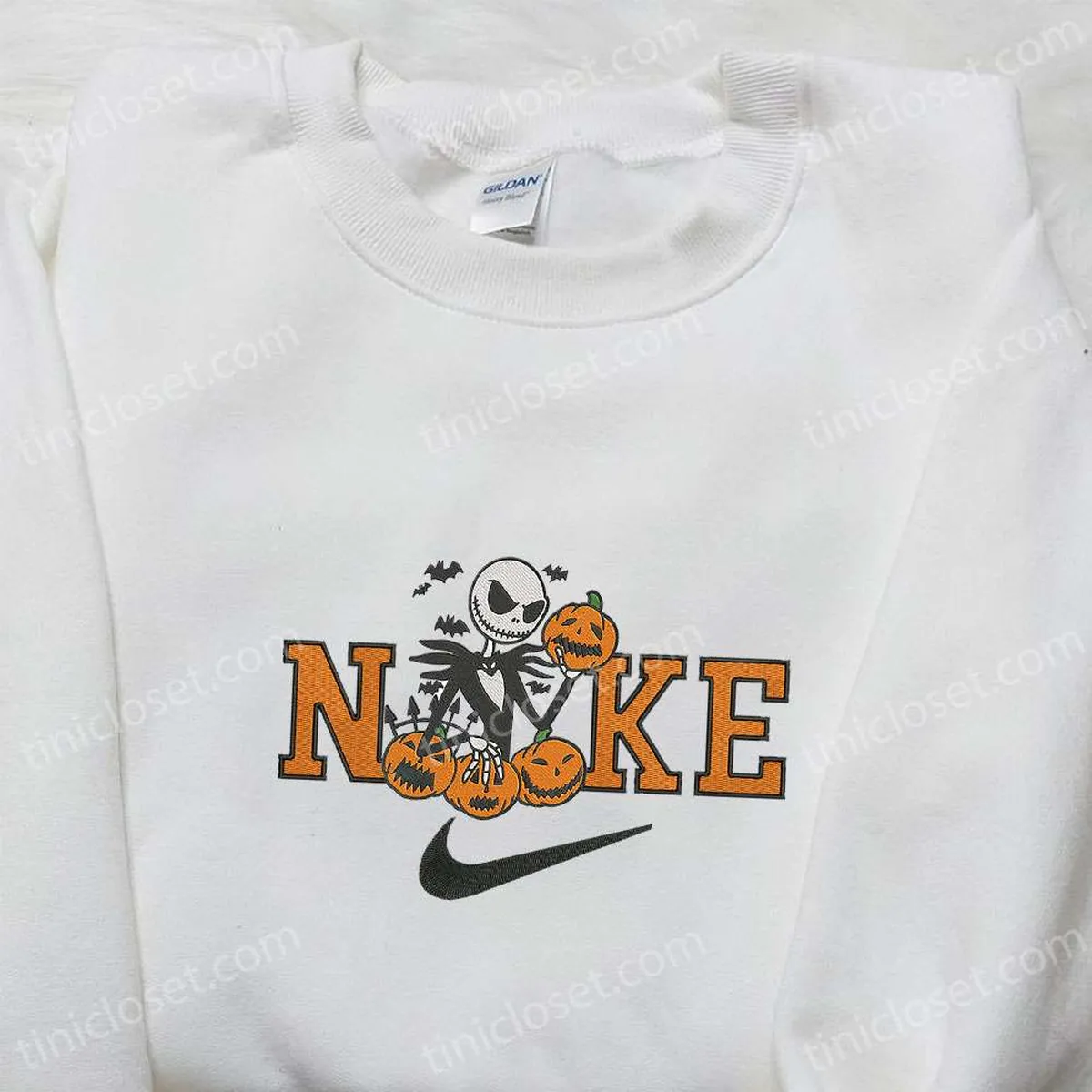 Nike x Jack Skellington with Pumpkins Embroidered Hoodie, The Nightmare Before Christmas Embroidered Sweatshirt, Custom Nike Embroidered T-shirt