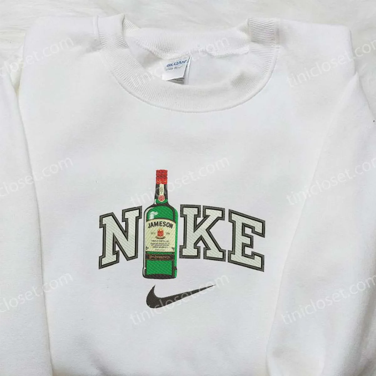 Nike x Jameson Bottle Embroidered Shirt, Favor Drinking Embroidered Shirt, Custom Nike Embroidered Shirt