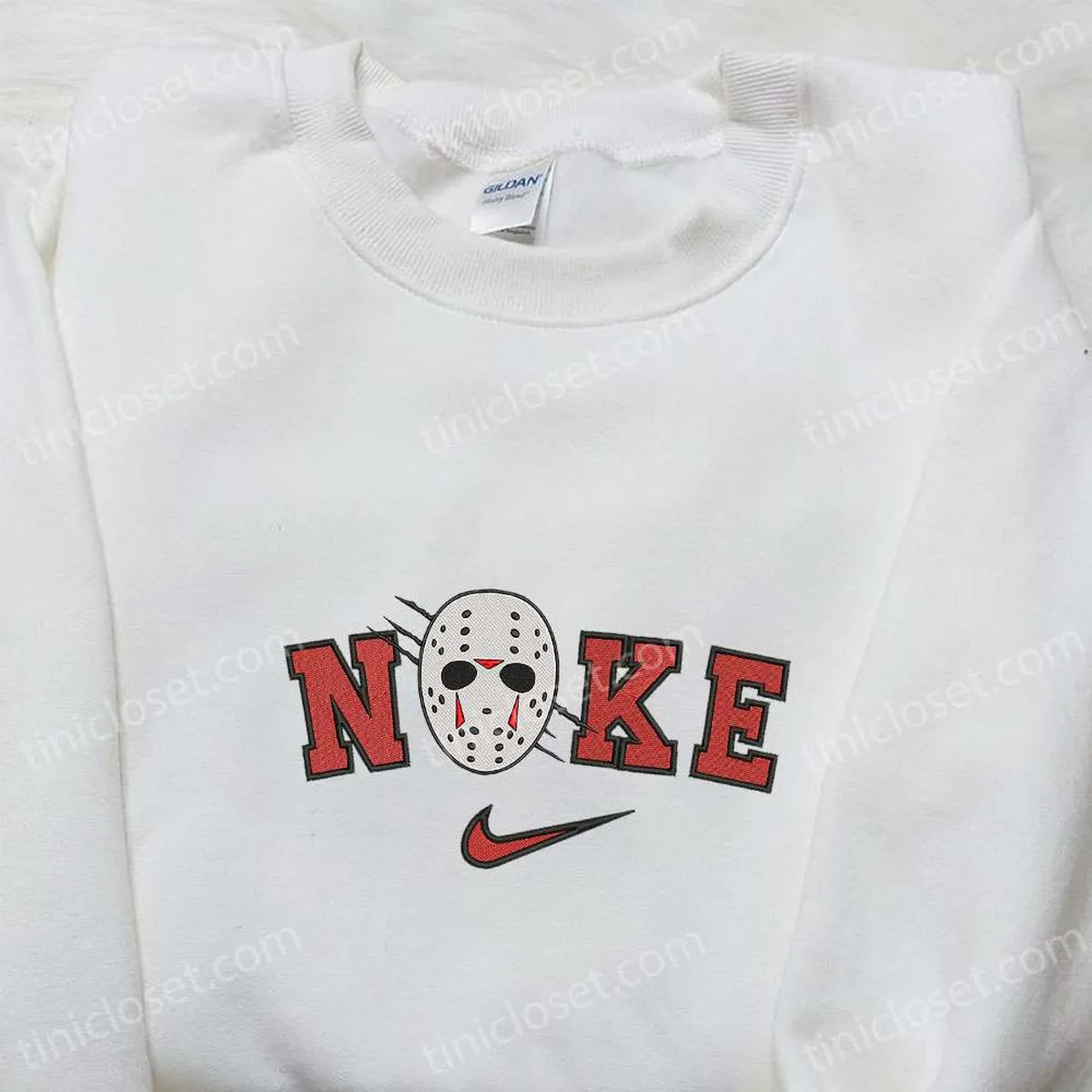 Nike x Jason Voorhees Embroidered Hoodie, Horror Movie Embroidered Sweatshirt, Nike Inspired Embroidered T-shrirt