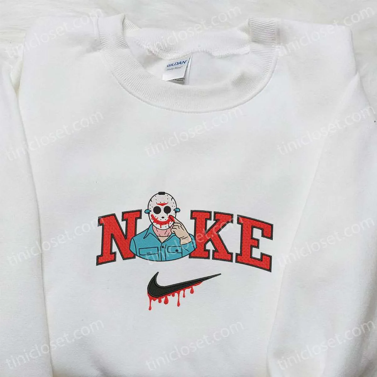 Nike x Jason Voorhees Killer Embroidered Hoodie, Horror Movie Embroidered Sweatshirt, Nike Inspired Embroidered T-shirt