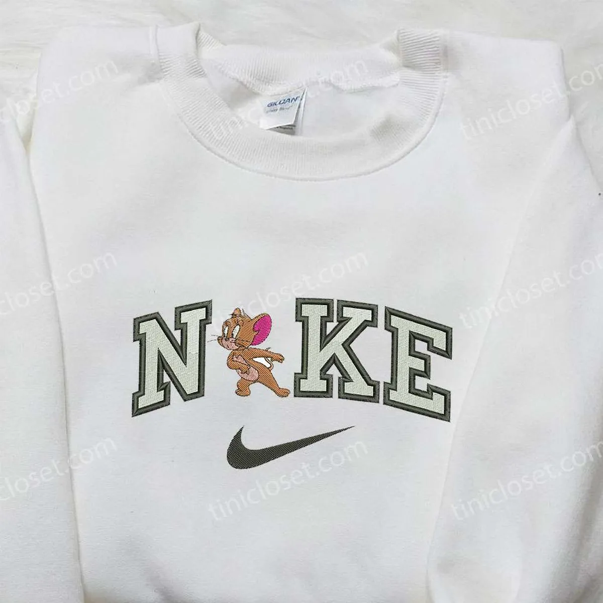 Nike x Jerry Embroidered Shirt, Cartoon Embroidered Shirt, Nike Inspired Embroidered Shirt