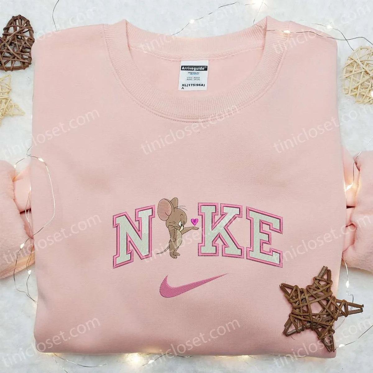 Nike x Jerry Mouse Heart Embroidered Sweatshirt, Valentine Embroidered Shirt, Nike Inspired Embroidered T-shirt