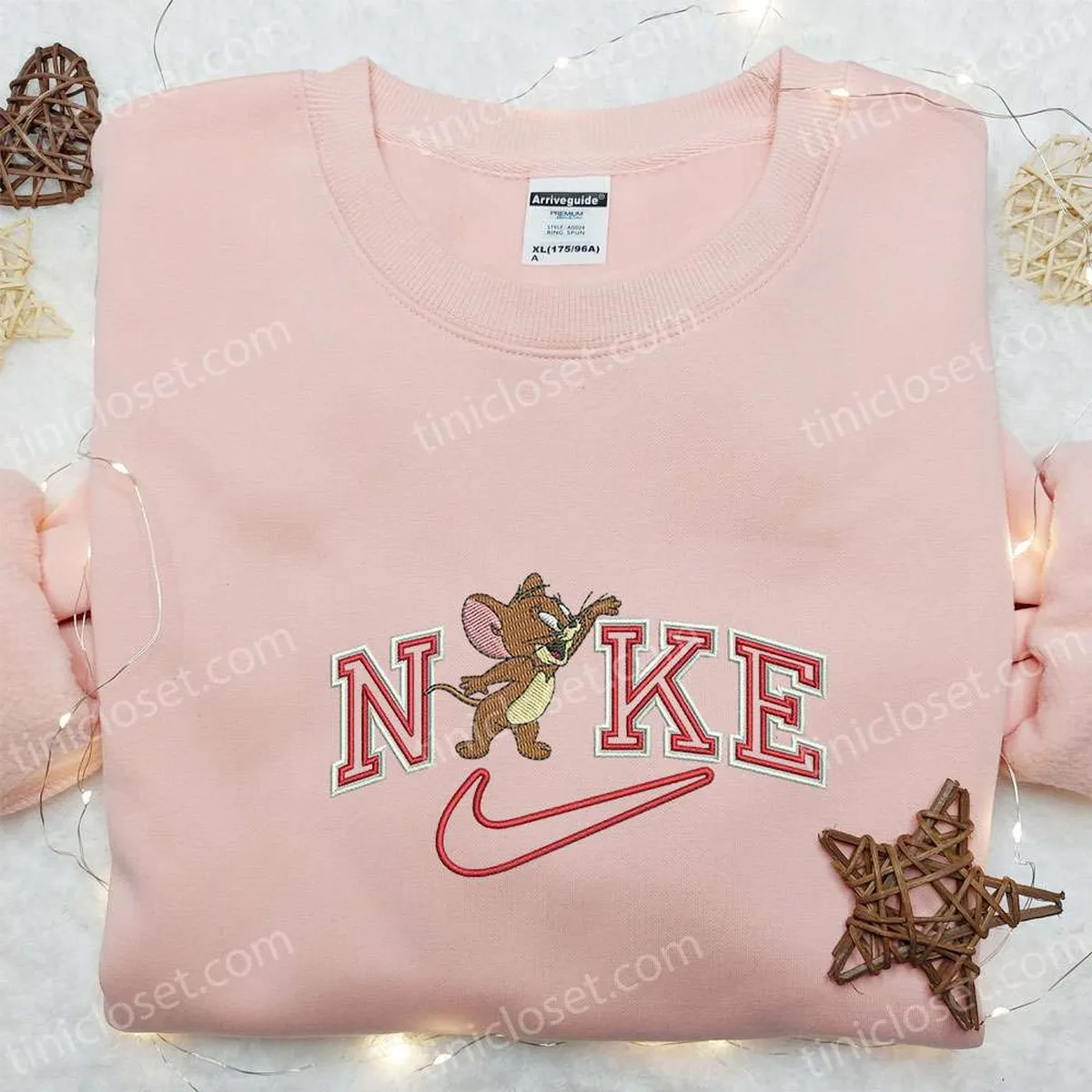 Nike x Jerry Mouse Hey Embroidered Sweatshirt, Cartoon Embroidered Shirt, Nike Inspired Embroidered T-shirt