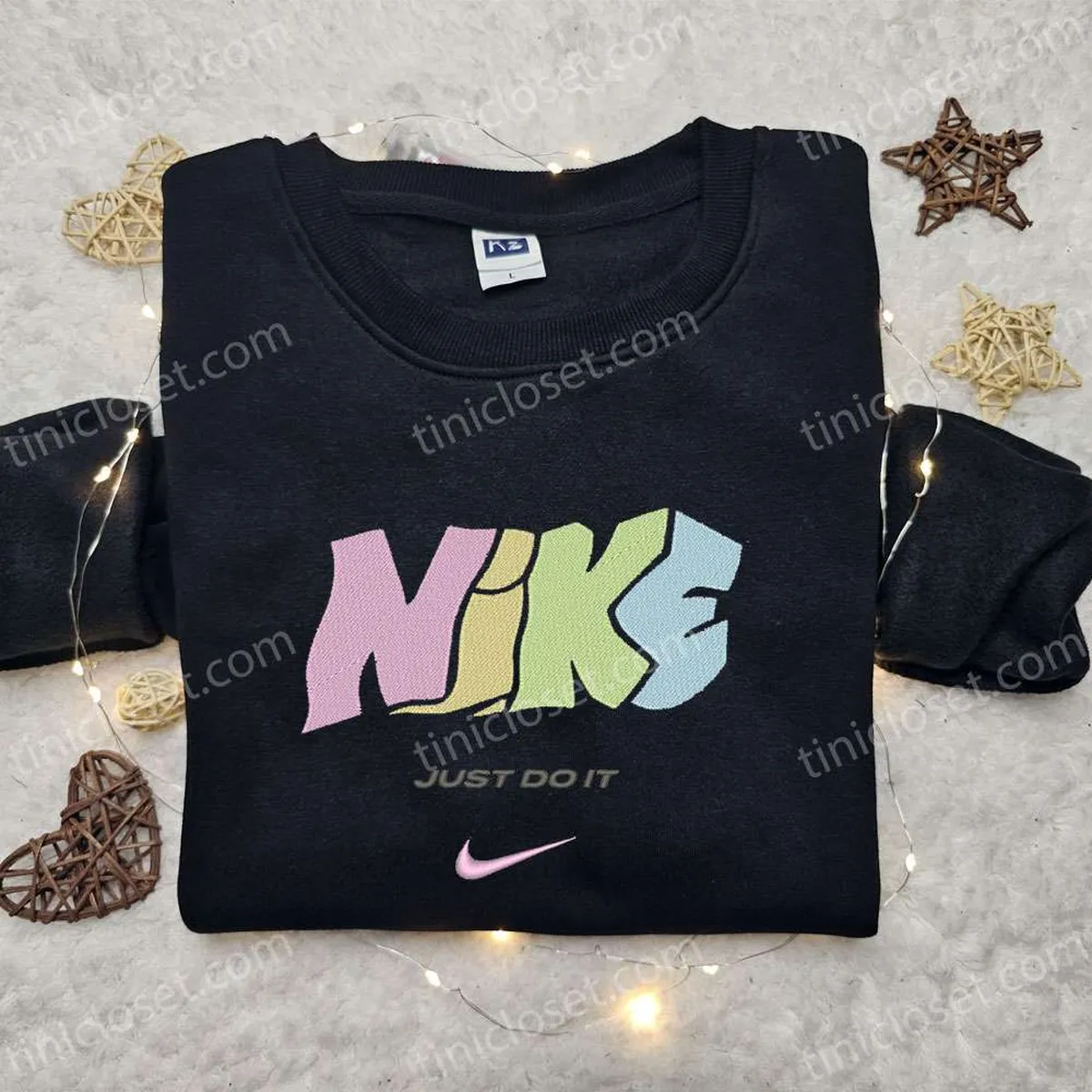 Nike x Just Do It Embroidered Sweatshirt, Custom Embroidered Shirt, Nike Inspired Embroidered T-shirt