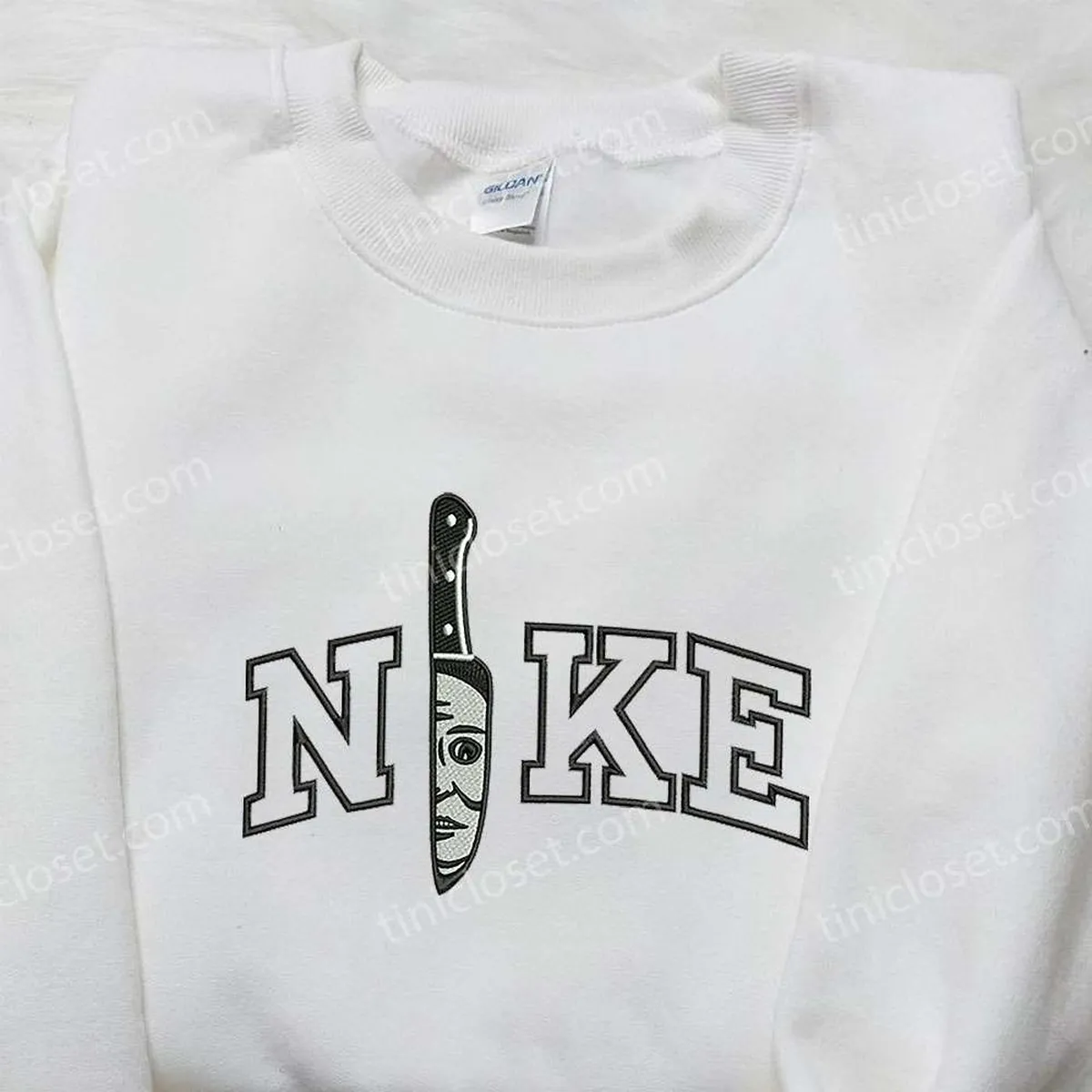 Nike x Knife Michael Myers Embroidered Shirt, Custom Nike Embroidered Shirt, Halloween Embroidered Shirt