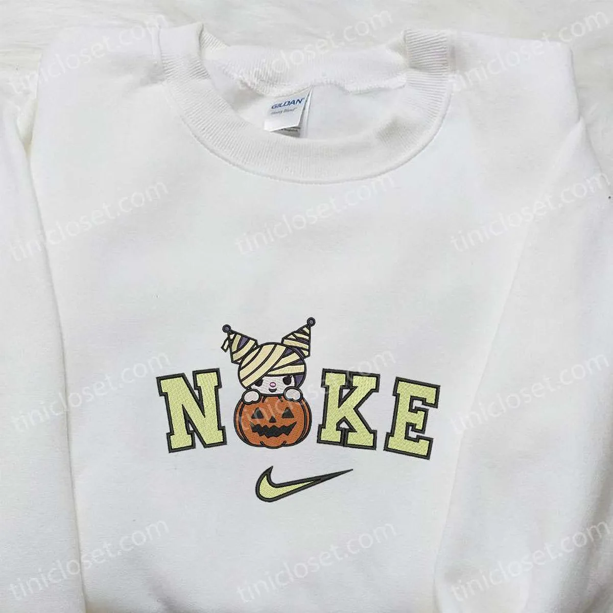 Nike x Kuromi Mummy Halloween Pumpkin Embroidered Hoodie, Custom Nike Embroidered Sweatshirt, Best Gifts for Family