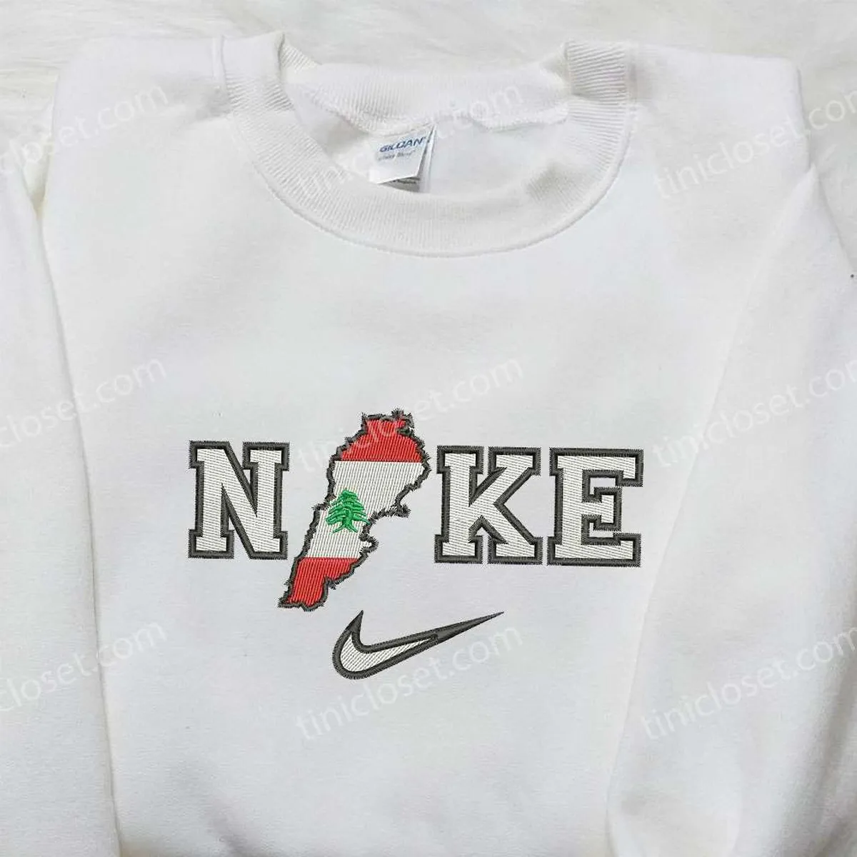 Nike x Lebanon Map Embroidered Shirt, Custom Nike Embroidered Shirt, National Day Gift Ideas