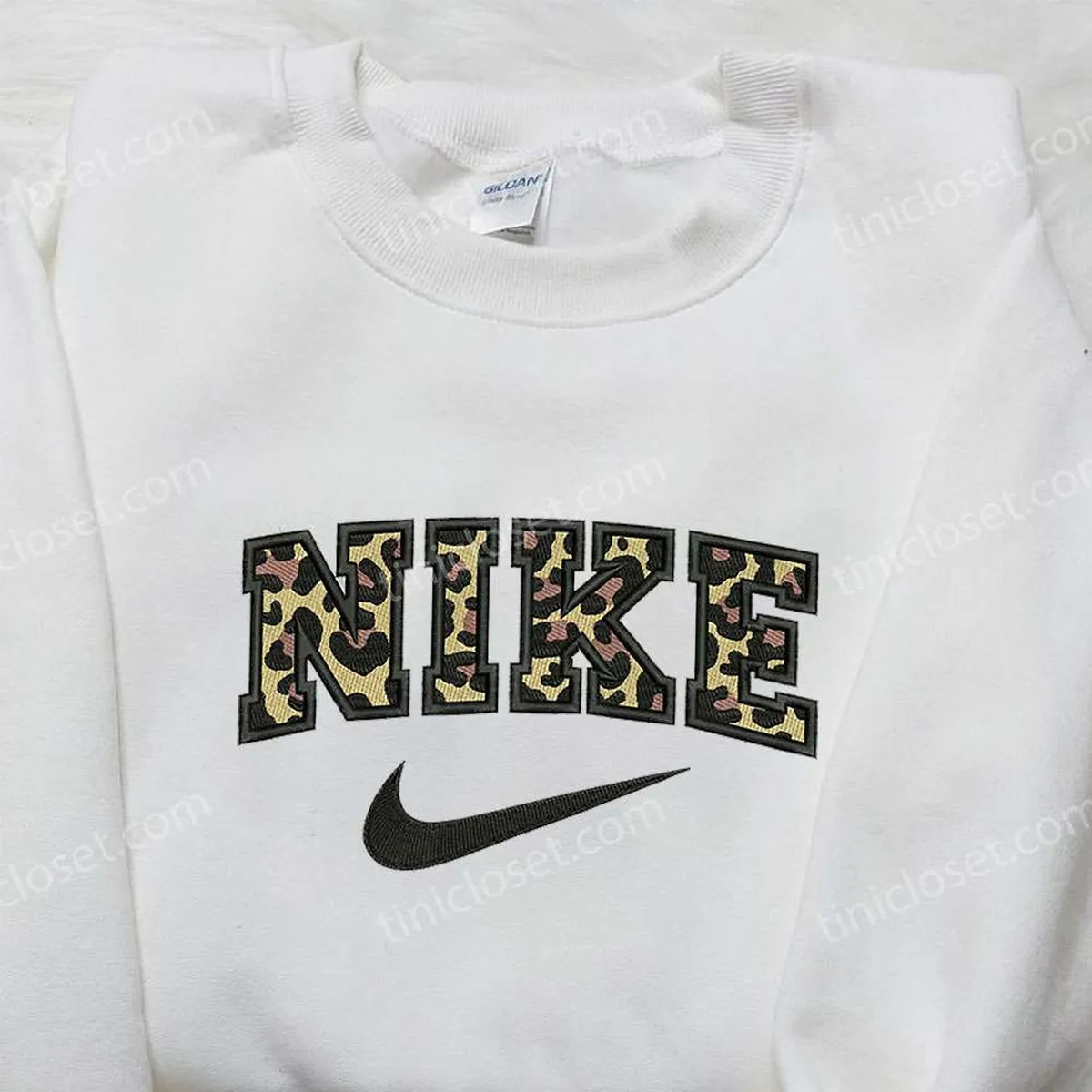 Nike x Leopard Embroidered Shirt, Custom Nike Embroidered Shirt, Best Gifts for Family