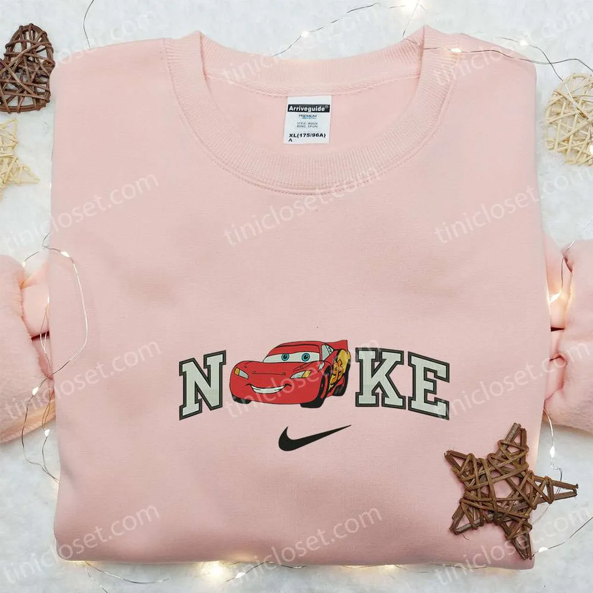 Nike x Lightning McQueen Cars Embroidered Sweatshirt, Disney Pixar Cars Embroidered Hoodie, Custom Nike Embroidered T-shirt