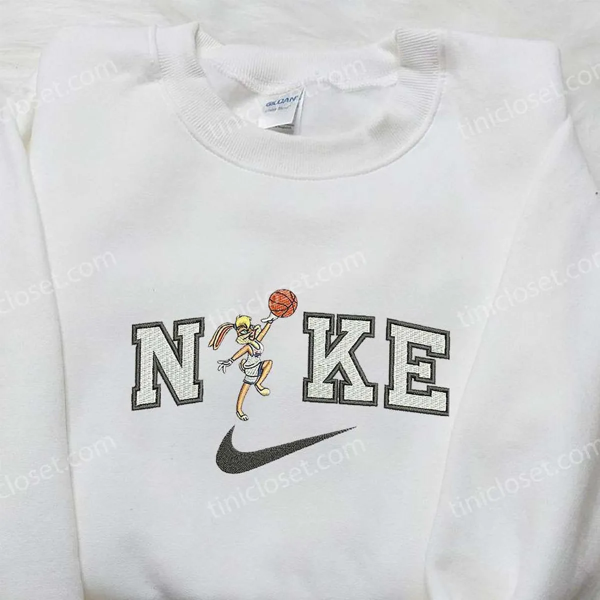 Nike x Lola Bunny Playing Basketball Embroidered Shirt, Cartoon Embroidered Shirt, Custom Nike Embroidered Shirt