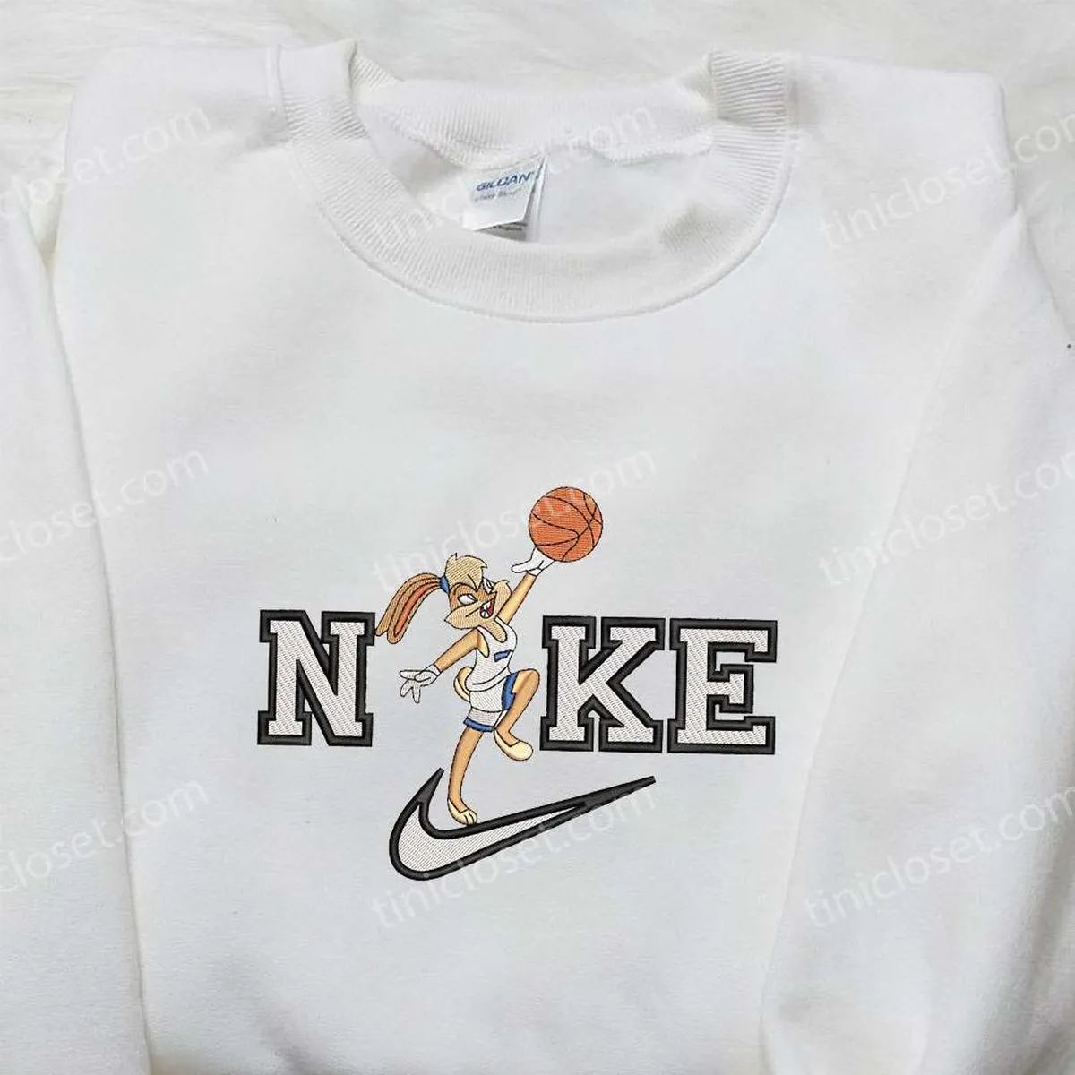 Nike x Lola Bunny Playing Basketball Embroidered Shirt, Cartoon Embroidered Shirt, Nike Inspired Embroidered Shirt