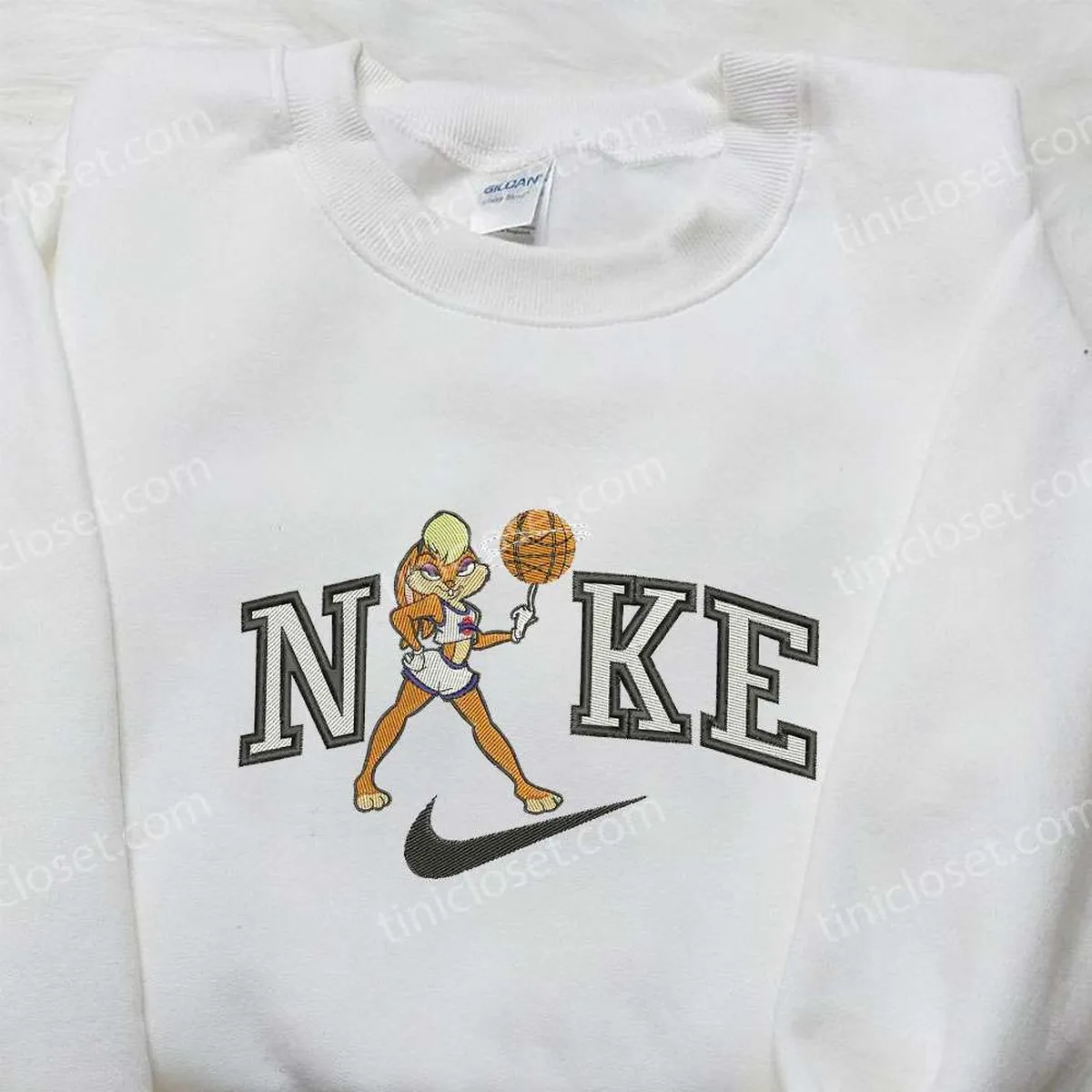 Nike x Lola Bunny Spinning Basketball Embroidered Shirt, Cartoon Embroidered Shirt, Custom Nike Embroidered Shirt