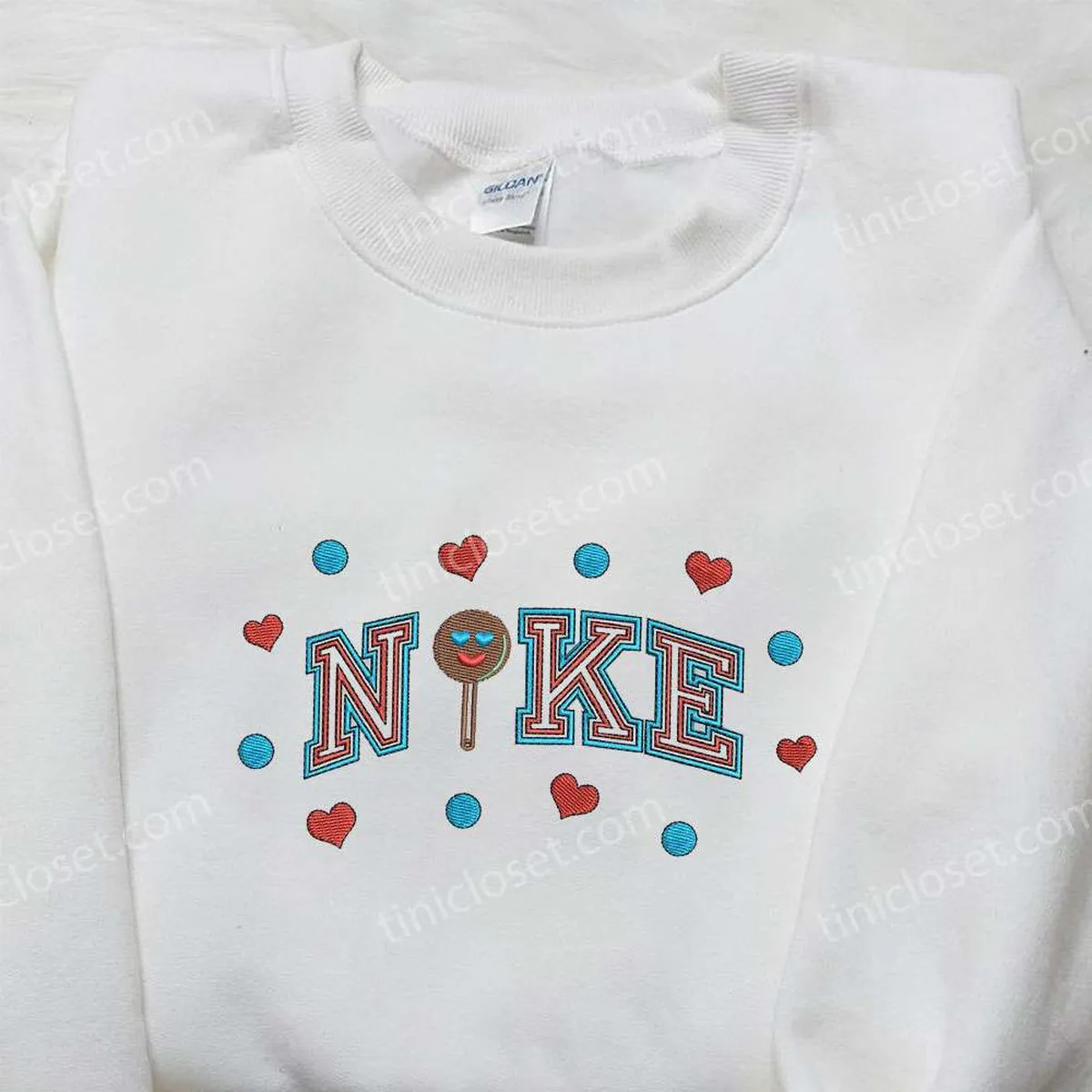 Nike x Lolipop Heart Love Embroidered Shirt, Nike Inspired Embroidered Shirt, Best Valentine? Day Gift Ideas