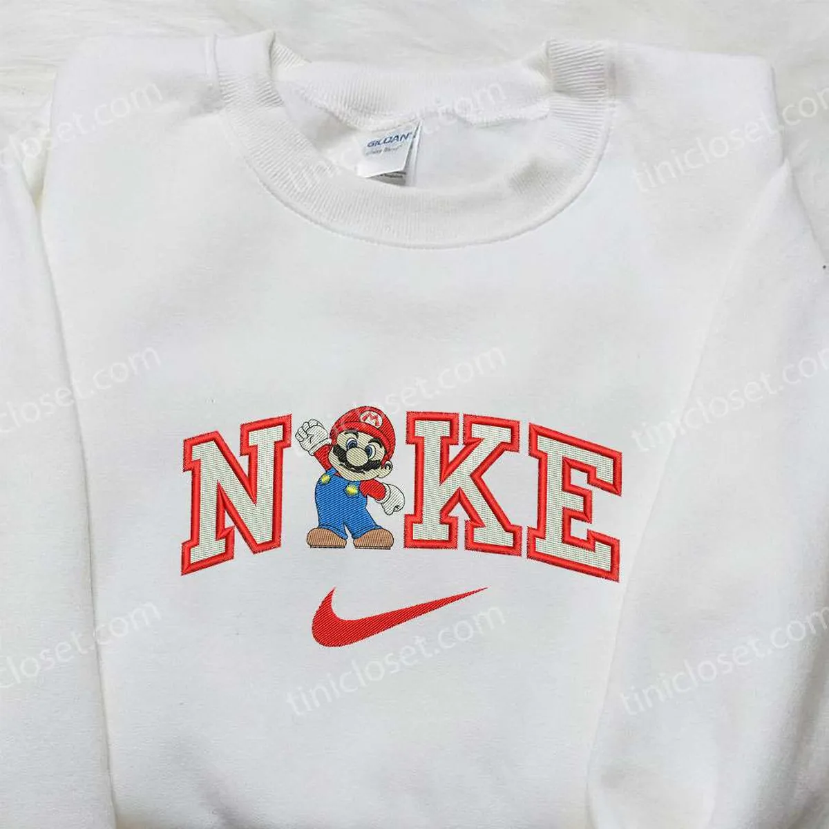 Nike x Mario Embroidered Sweatshirt, Games Inspired Embroidered Hoodie, Custom Nike Embroidered T-shirt