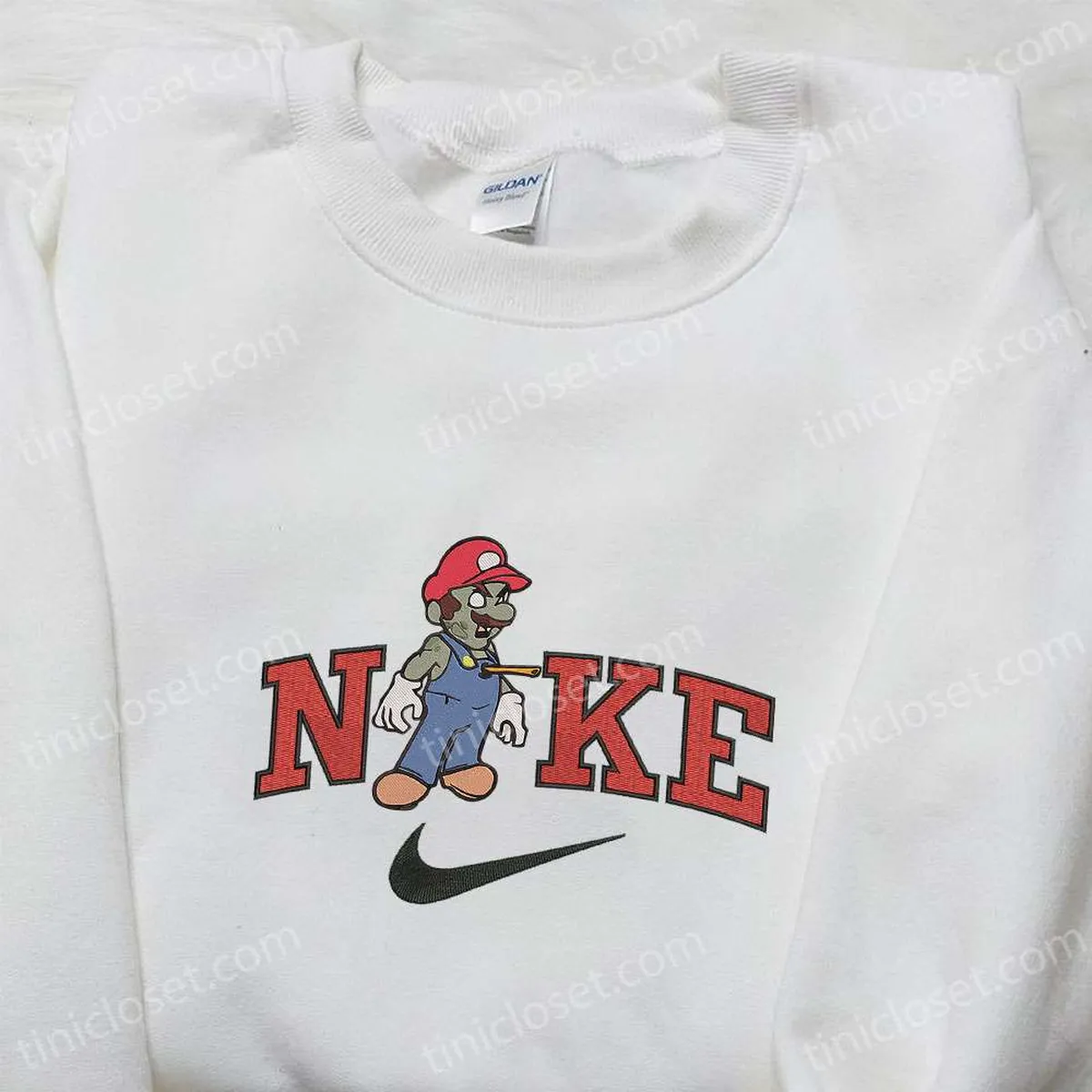 Nike x Mario Zombie Embroidered Sweatshirt, Halloween Embroidered Shirt, Best Halloween Gift Ideas Nike x Mario Zombie Embroidered Sweatshirt, Halloween Embroidered Shirt, Best Halloween Gift Ideas