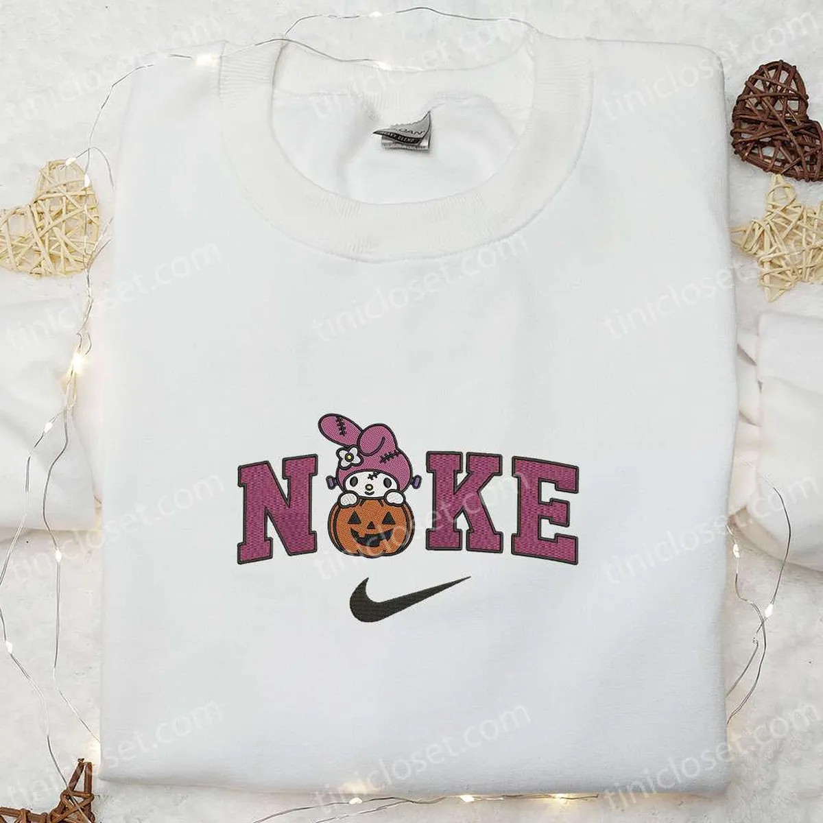 Nike x Melody Halloween Pumpkin Embroidered Sweatshirt, Nike Inspired Embroidered Hoodie, Funny Cute Embroidered Shirt