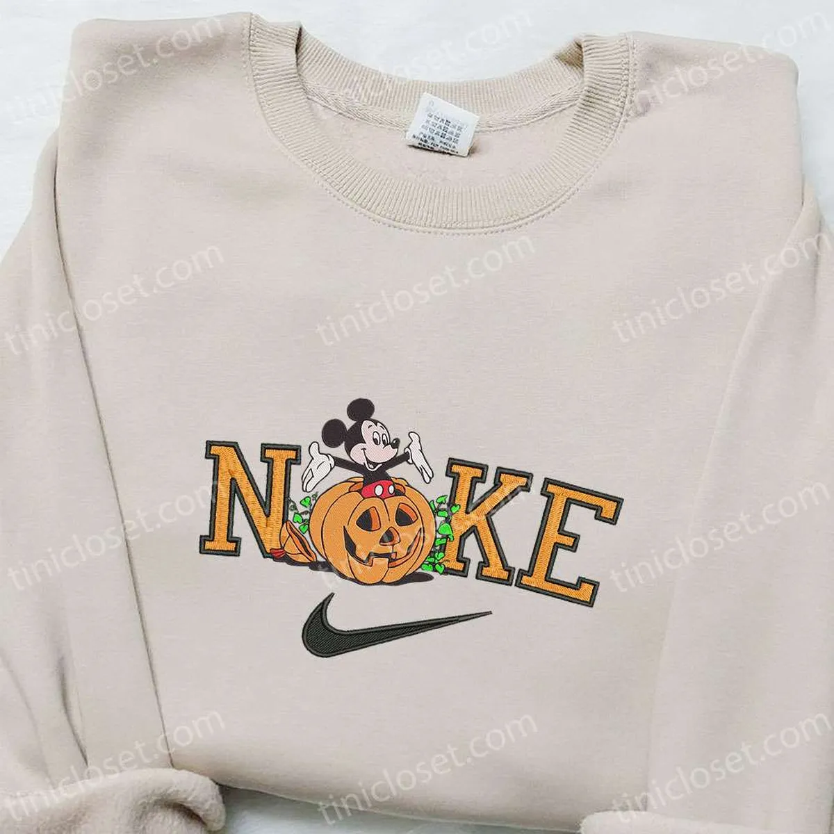 Nike x Mickey Mouse Pumpkin Embroidered Sweatshirt, Halloween Embroidered Shirt, Best Halloween Gift Ideas