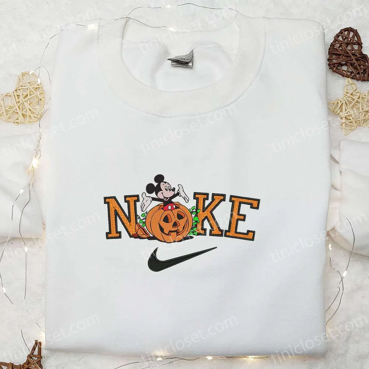 Nike x Mickey Mouse Pumpkin Embroidered Sweatshirt, Halloween Embroidered Shirt, Best Halloween Gift Ideas Nike x Mickey Mouse Pumpkin Embroidered Sweatshirt, Halloween Embroidered Shirt, Best Halloween Gift Ideas