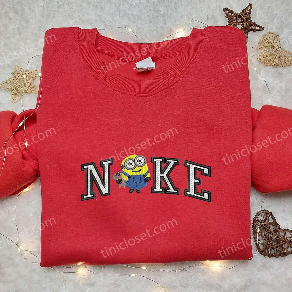 Nike x Minion Bob with Teddy Bear Embroidered Hoodie, Nike Inspired Embroidered Sweatshirt, Cartoon Inspired Embroidered T-shirt Nike x Minion Bob with Teddy Bear Embroidered Hoodie, Nike Inspired Embroidered Sweatshirt, Cartoon Inspired Embroidered T-shirt
