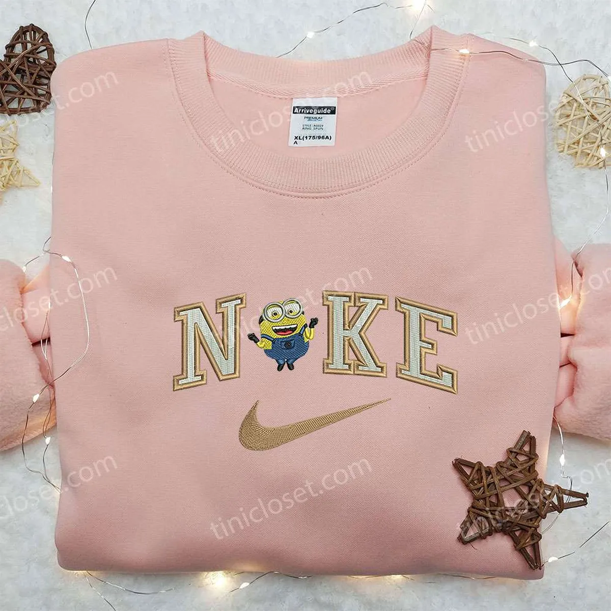 Nike x Minion Embroidered T-shirt, Nike Inspired Embroidered Sweatshirt, Cartoon Embroidered Hoodie Nike x Minion Embroidered T-shirt, Nike Inspired Embroidered Sweatshirt, Cartoon Embroidered Hoodie