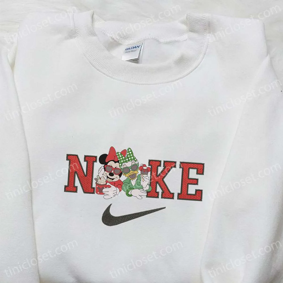 Nike x Minnie Mouse and Daisy Duck Embroidered Sweatshirt, Disney Characters Embroidered Shirt, Best Birthday Gift Ideas Nike x Minnie Mouse and Daisy Duck Embroidered Sweatshirt, Disney Characters Embroidered Shirt, Best Birthday Gift Ideas