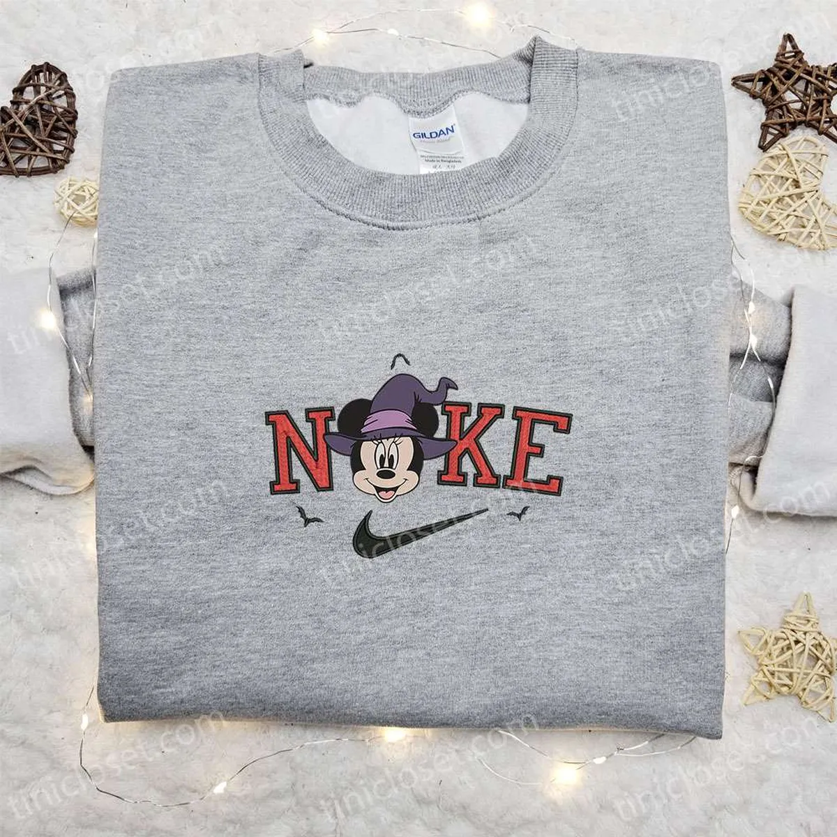 Nike x Minnie Mouse Head Witch Embroidered Sweatshirt, Walt Disney Characters Embroidered Shirt, Best Halloween Gift Ideas